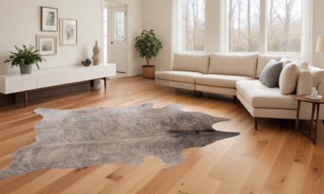 6' X 7' Light Taupe And Brown Exotic Cowhide  Rug