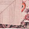 50" X 70" Pink and Black Kantha Cotton Abstract Throw Blanket with Embroidery