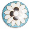 Set Of 12 White And Sky Blue Floral Ceramic Knobs
