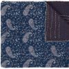 50" X 70" Blue and Gray Kantha Cotton Paisley Throw Blanket with Embroidery