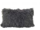 17" Charcoal Genuine Tibetan Lamb Fur Pillow With Microsuede Backing