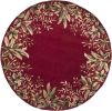 6' Ruby Red Round Wool Floral Handmade Area Rug