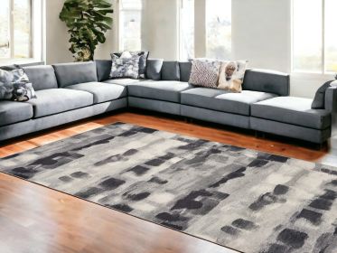 8' X 11' Shades Of Grey Machine Woven Abstract Brushstroke Indoor Area Rug