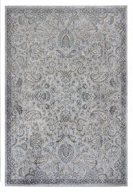 8' X 11' Silver Blue Machine Woven Traditional Floral Indoor Area Rug