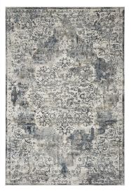 8' X 11' Ivory Machine Woven Distressed Diamond Floral Medallion Indoor Area Rug