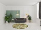 8' Moss Green Hand Tufted Tropical Trees Round In Area Rug