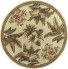 8' Ivory Hand Tufted Bordered Tropical Plants Round Area Rug