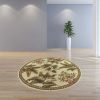 8' Ivory Hand Tufted Bordered Tropical Plants Round Area Rug
