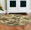 8' Ivory Hand Tufted Bordered Tropical Plants Round Area Rug