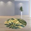 8' Ivory Teal Hand Tufted Tropical Leaves Round Area Rug