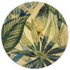 8' Ivory Teal Hand Tufted Tropical Leaves Round Area Rug