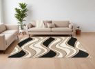 8' X 11' Black Beige Hand Tufted Abstract Waves Area Rug