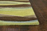 8' X 11' Lime Mocha Hand Tufted Abstract Waves Area Rug