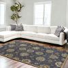 8' X 11' Midnight Blue Hand Tufted Traditional Floral  Area Rug