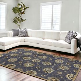 8' X 11' Midnight Blue Hand Tufted Traditional Floral  Area Rug