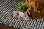 9' X 12' Grey Hand Woven Houndstooth W/Braided Fringe Indoor Area Rug