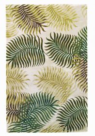 8' X 11' Natural Beige Hand Tufted Tropical Leaves Area Rug