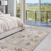 9' X 12' Light Grey Bordered Floral Area Rug