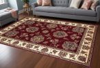 10' X 13' Red Ivory Machine Woven Floral Traditional Area Rug