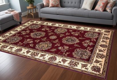 10' X 13' Red Ivory Machine Woven Floral Traditional Area Rug
