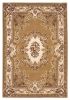 5' X 8' Beige Ivory Machine Woven Hand Carved Floral Medallion Indoor Area Rug