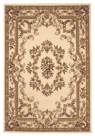 5' X 8' Ivory Machine Woven Hand Carved Floral Medallion Indoor Area Rug
