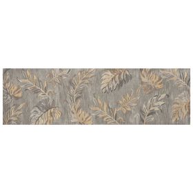 2' X 8' Grey Palm Leaves Wool Runner Rug