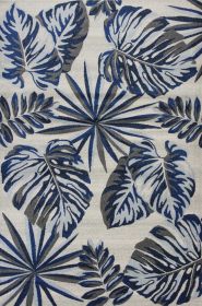 5' X 8' Grey Blue Machine Woven Tropical Indoor Area Rug