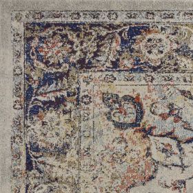 5' X 8' Ivory Machine Woven Traditional Floral Medallion Indoor Area Rug