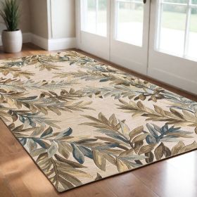 3' X 5' Ivory Tropical Leaves Wool Indoor Area Rug