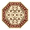 7' Octagon Ivory Or Red Floral Vines Bordered Indoor Area Rug