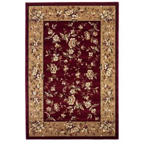 Red And Beige Octagon Floral Vines Area Rug