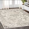 5' X 8' Grey Machine Woven Distressed Floral Medallion Indoor Area Rug
