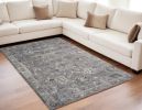 5' X 8' Grey Vintage Floral Bordered Indoor Area Rug