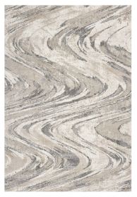 5' X 8' Natural Abstract Wave Brushstrokes Indoor Area Rug