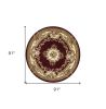 7' Red and Ivory Floral Border Round Rug