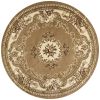 8' Beige Ivory Machine Woven Hand Carved Floral Medallion Round Indoor Area Rug