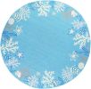 8' Sea Blue Hand Hooked Bordered Coral Reef Round Indoor Area Rug