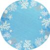 8' Sea Blue Hand Hooked Bordered Coral Reef Round Indoor Area Rug