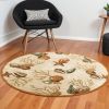 7' Round Beige Shells And Corals Indoor Area Rug
