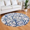 7' Round Ivory Or Blue Corals Indoor Area Rug