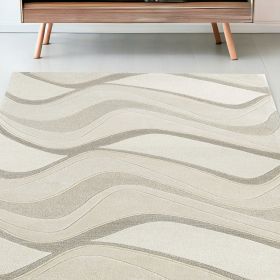 5' X 8' Ivory Hand Tufted Abstract Waves Indoor Area Rug