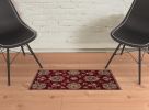2' X 3' Red Ivory Machine Woven Floral Traditional Indoor Accent Rug
