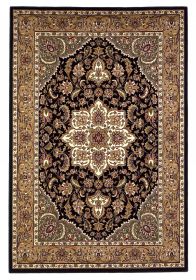 2' X 3' Black Beige Machine Woven Floral Medallion Indoor Accent Rug