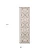 8' Ivory Bordered Floral Indoor Runner Rug