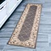 8' Grey Ivory Bordered Floral Indoor Runner Rug