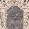 8' Grey Ivory Bordered Floral Indoor Runner Rug