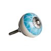1.5" X 1.5" X 1.5" Ceramic Metal Aqua And White 8 Pack Knob