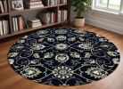 8' Navy Blue Round Hand Tufted Area Rug With UV Protection
