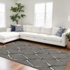 8' X 10' Charcoal Silver Hand Tufted Geometric Diamond Pattern Indoor Area Rug